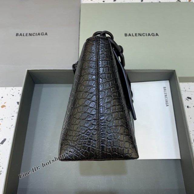 Balenciaga專櫃新品速遞Downtown鏈條單肩包 巴黎世家大號鱷魚黑色黑扣經典Hourglass包 fyj1352